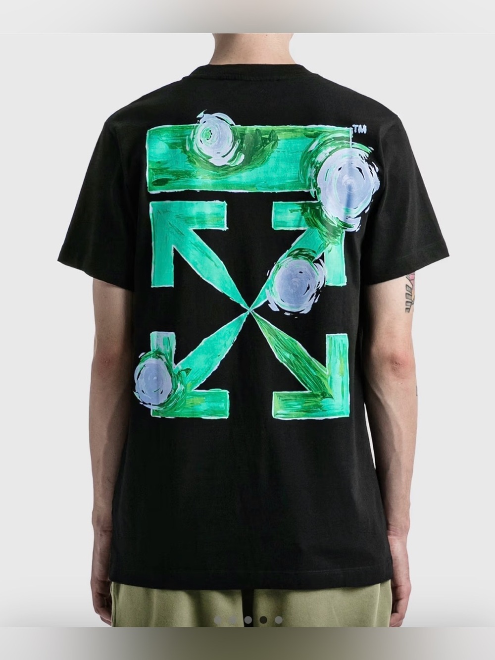Off-White Black Tee with Green Painted Arrow Graphic (2013) size L
